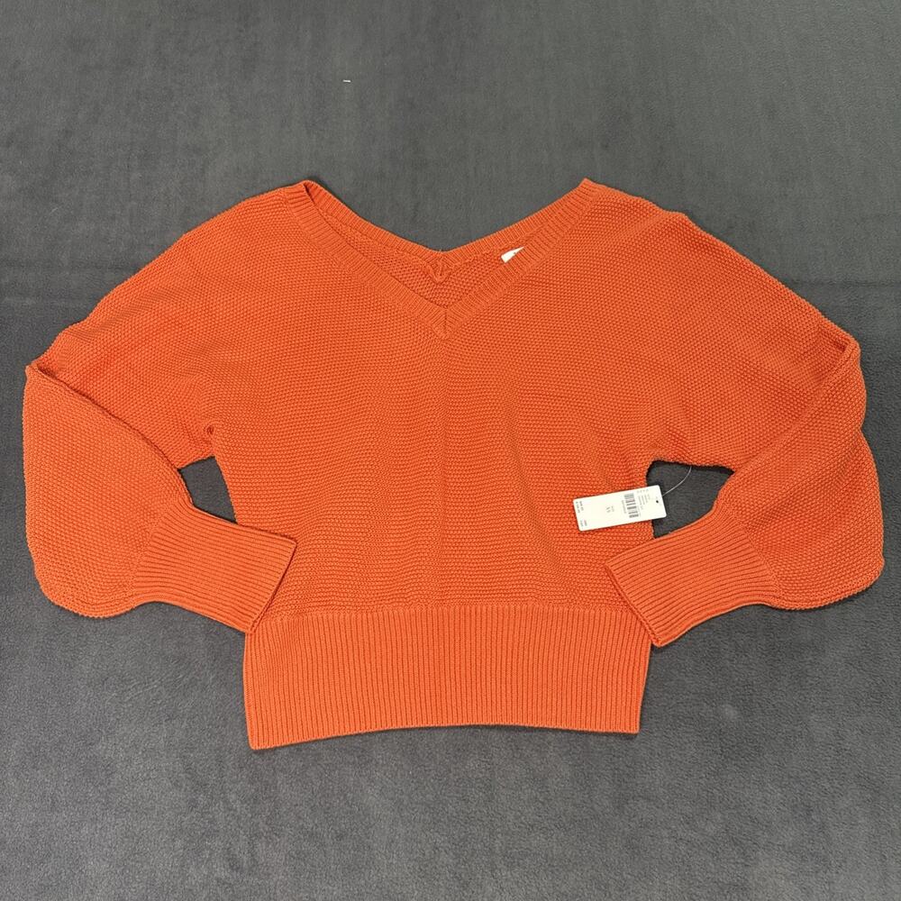Anthropologie Women’s Orange V-Neck Sweater Knit Long Sleeve Size Xsmall